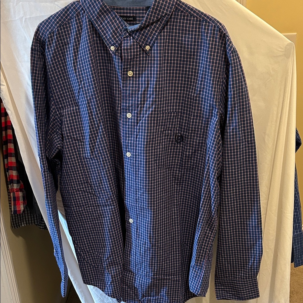 Chaps Navy Plaid Button-Down Shirt